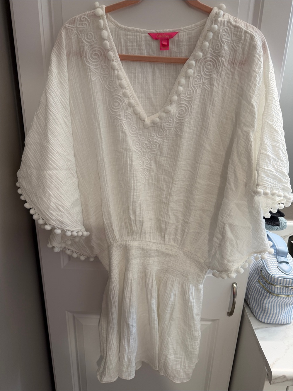 Lilly Pulitzer White Gauze Pom-Pom Swim Coverup